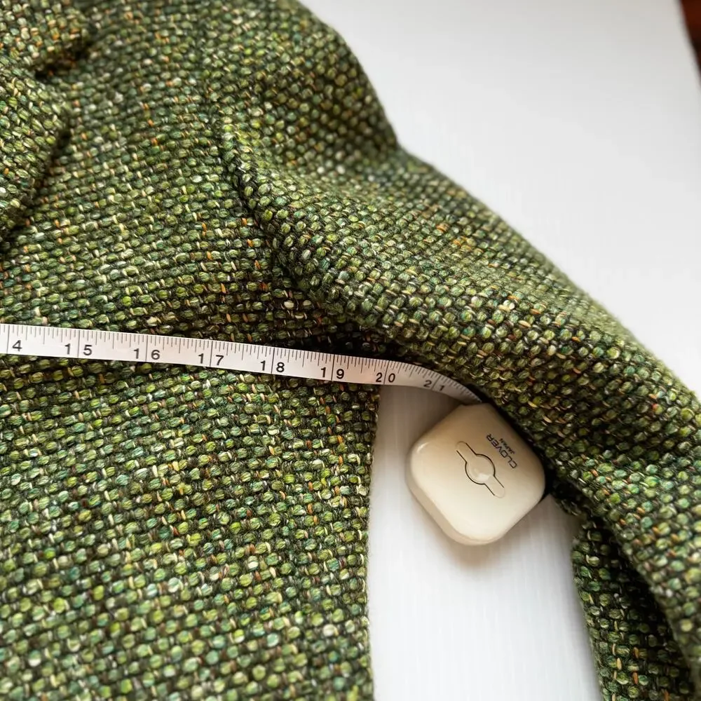 Vtg Tweed Cropped Blazer Green 80s Tailored Jacket Dark Academia Ivy League 6 - Picture 16 of 16